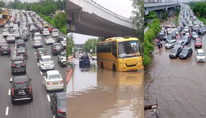 दिल्ली-एनसीआर में भारी बारिश के कारण कई इलाकों में लगा लंबा जाम, सड़के तालाब में तब्दील 